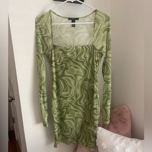 Green Pattered Mini Dress